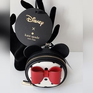 Kate Spade Disney Minnie Mouse Coin Purse Key Ring Bag Charm LEATHER NWT!